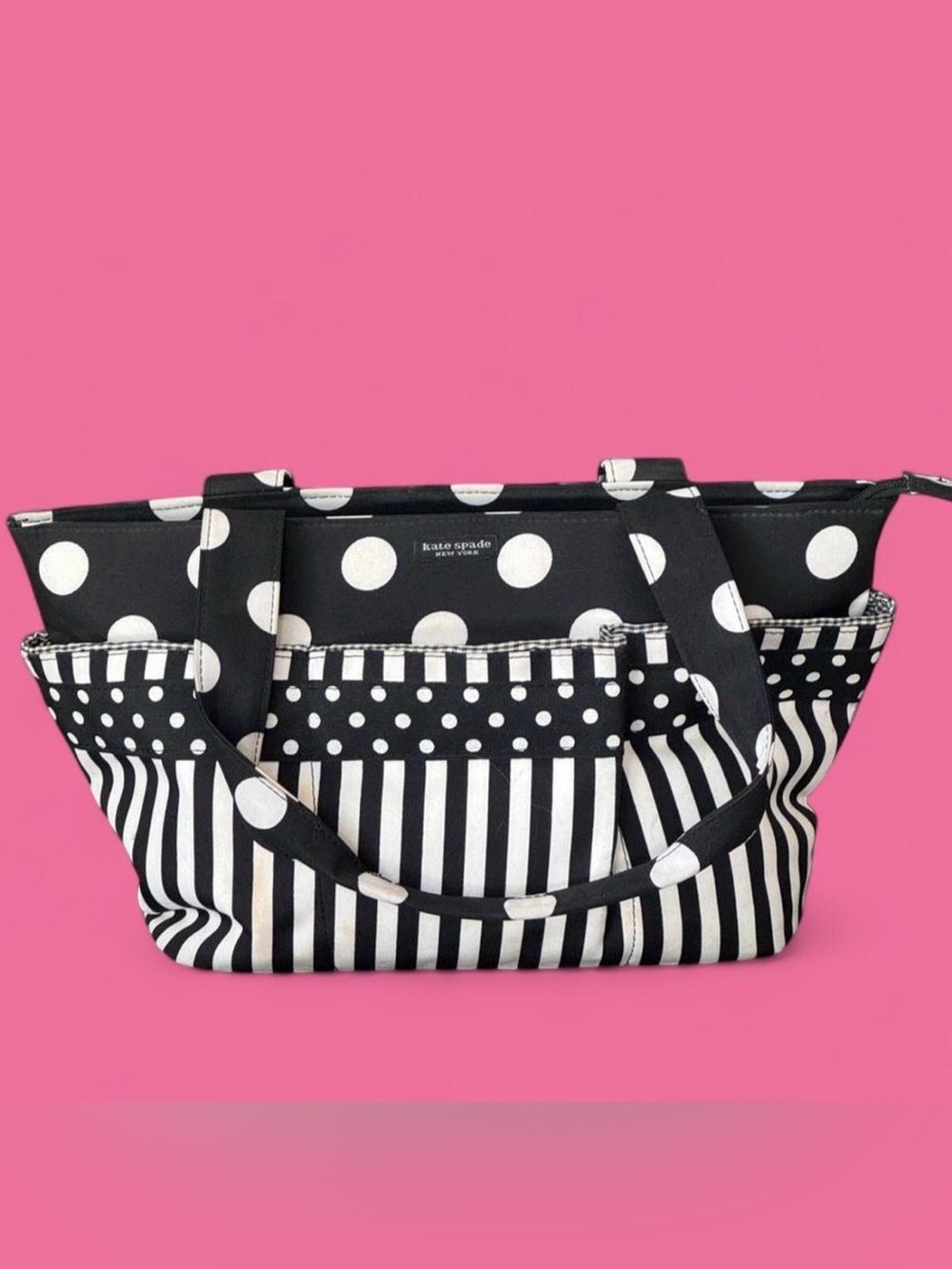 Kate Spade Black & White Mixed Polka Dot and Stripe Tote